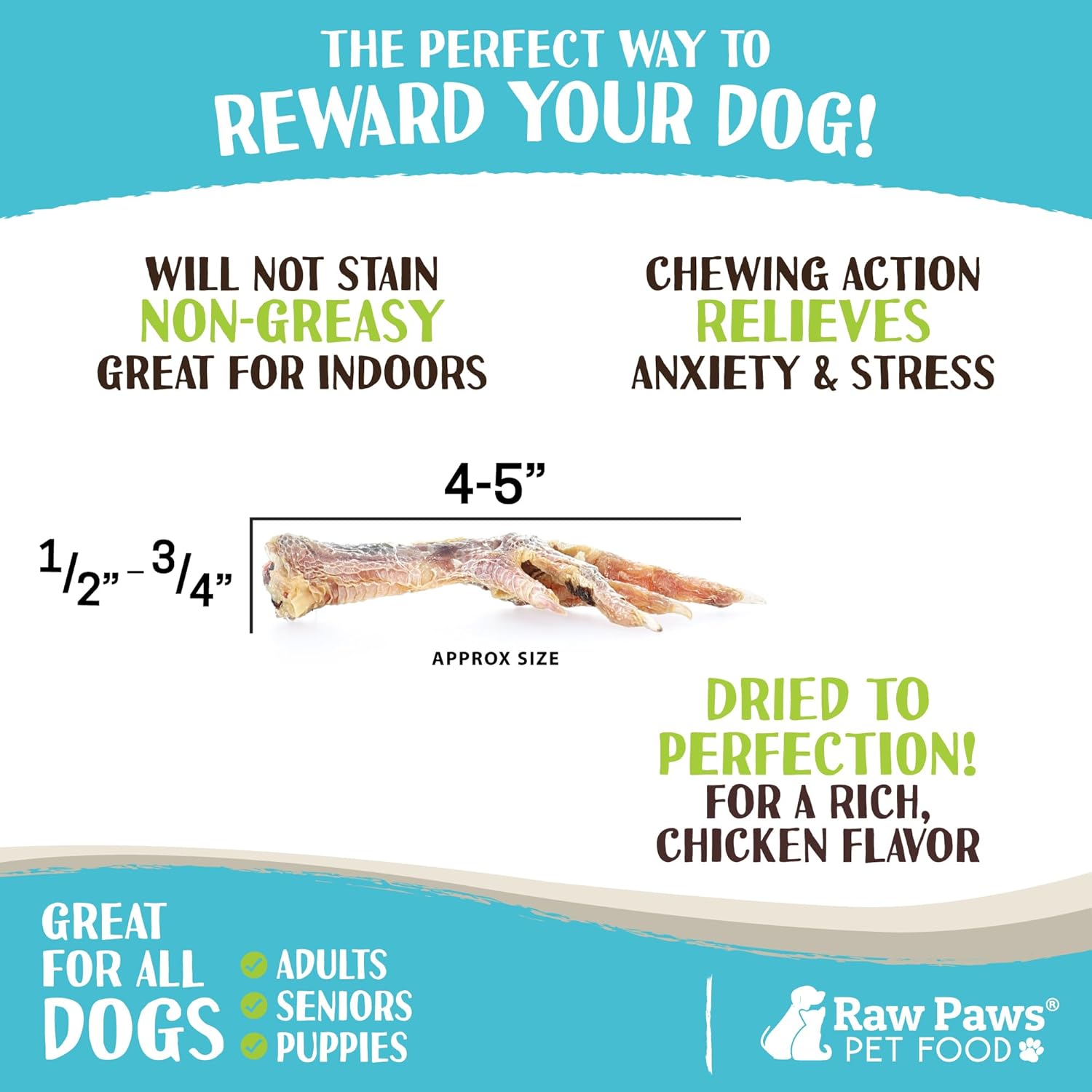 Raw Paws Dried Chicken Feet Dog Treats (50 Pack) - Packed in USA - Dehydrated Chicken Feet for Dogs - Natural, Single Ingredient Chews