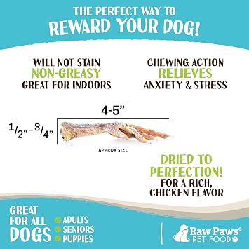 Raw Paws Dried Chicken Feet Dog Treats (10-Pack) - Dehydrated Chews