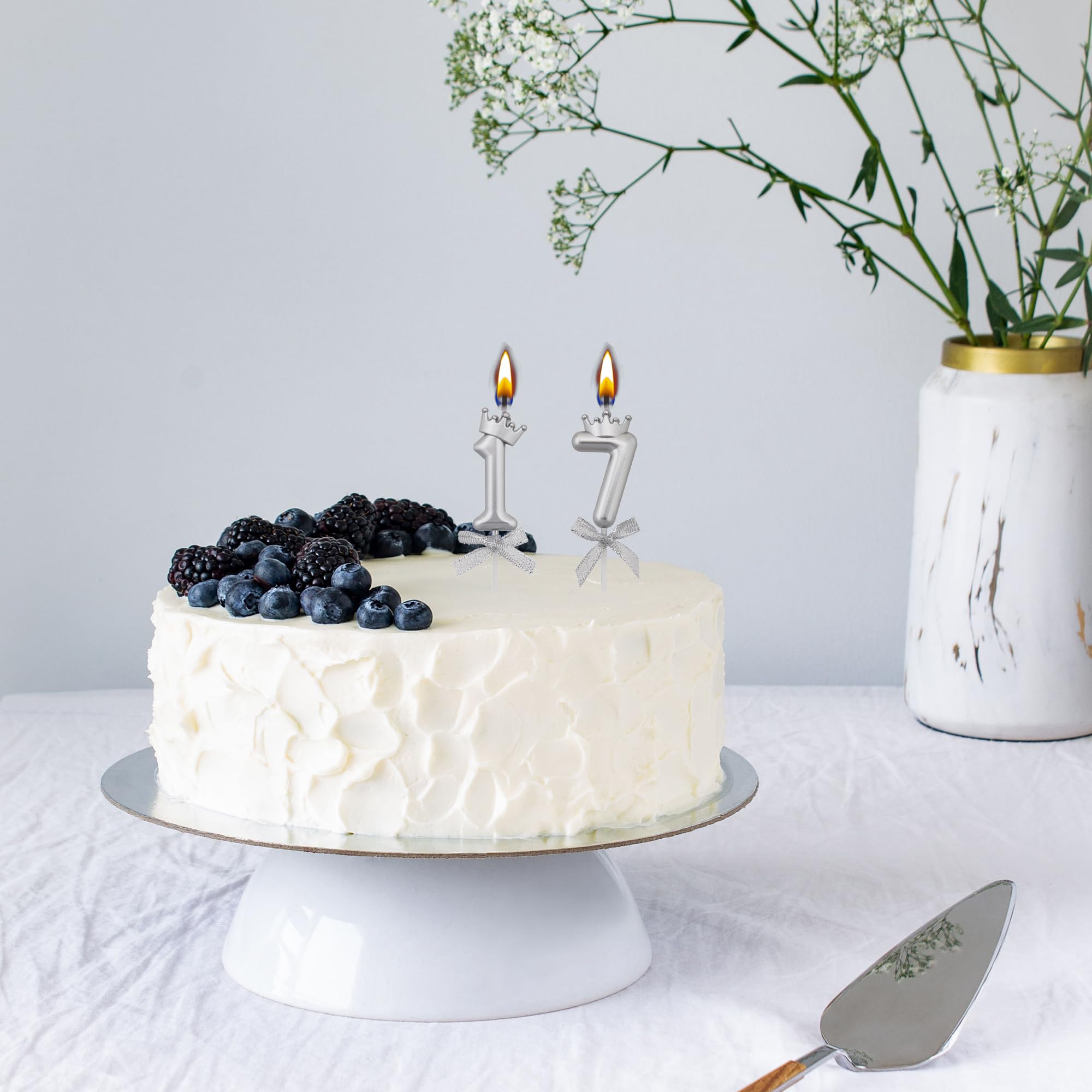 17 velas de cumpleaños, velas de pastel de 17 años, velas plateadas con el número 17 para decoración de tartas para fiestas, niños y niñas