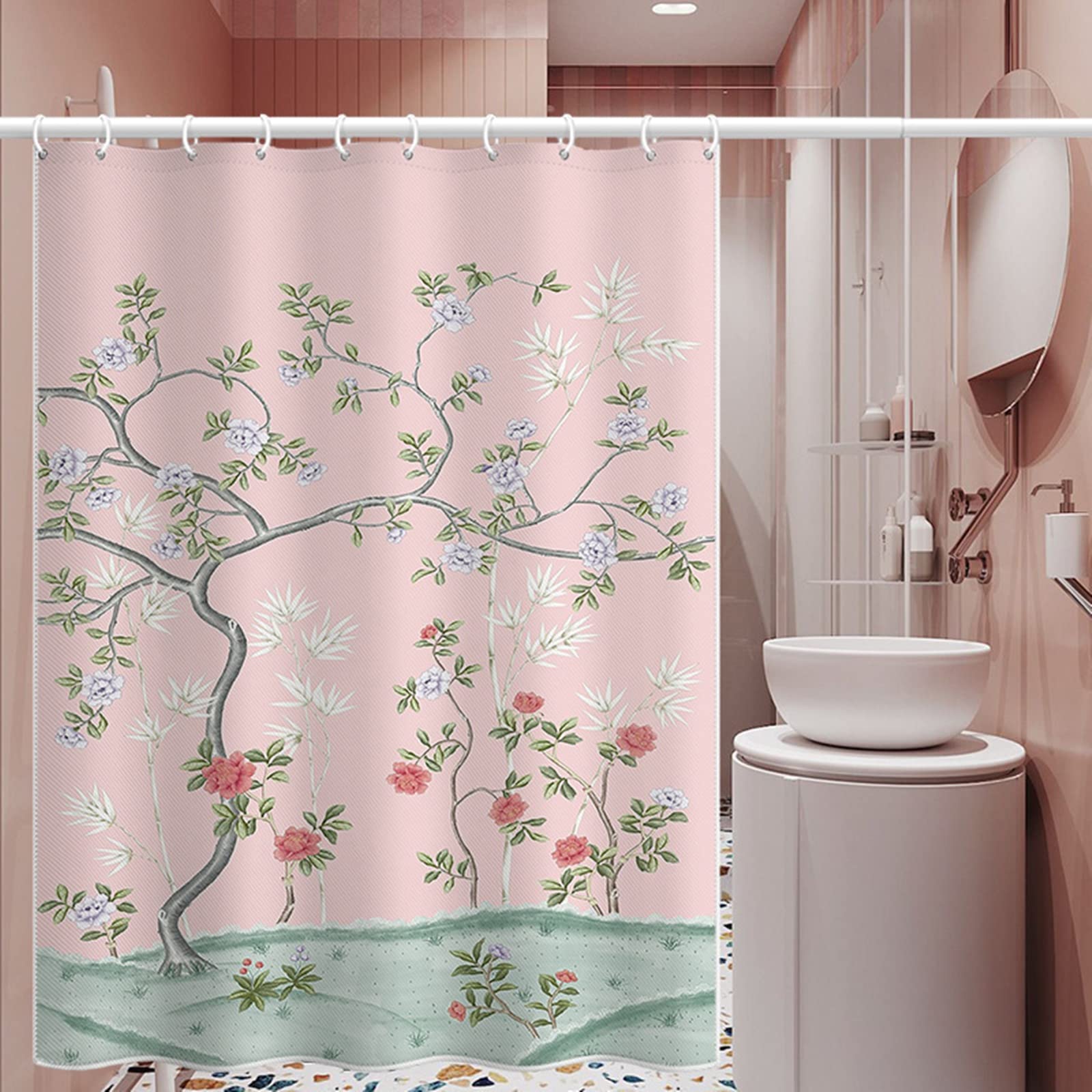Rideau de douche fleurs arbre 200x200 anti-moisissure
