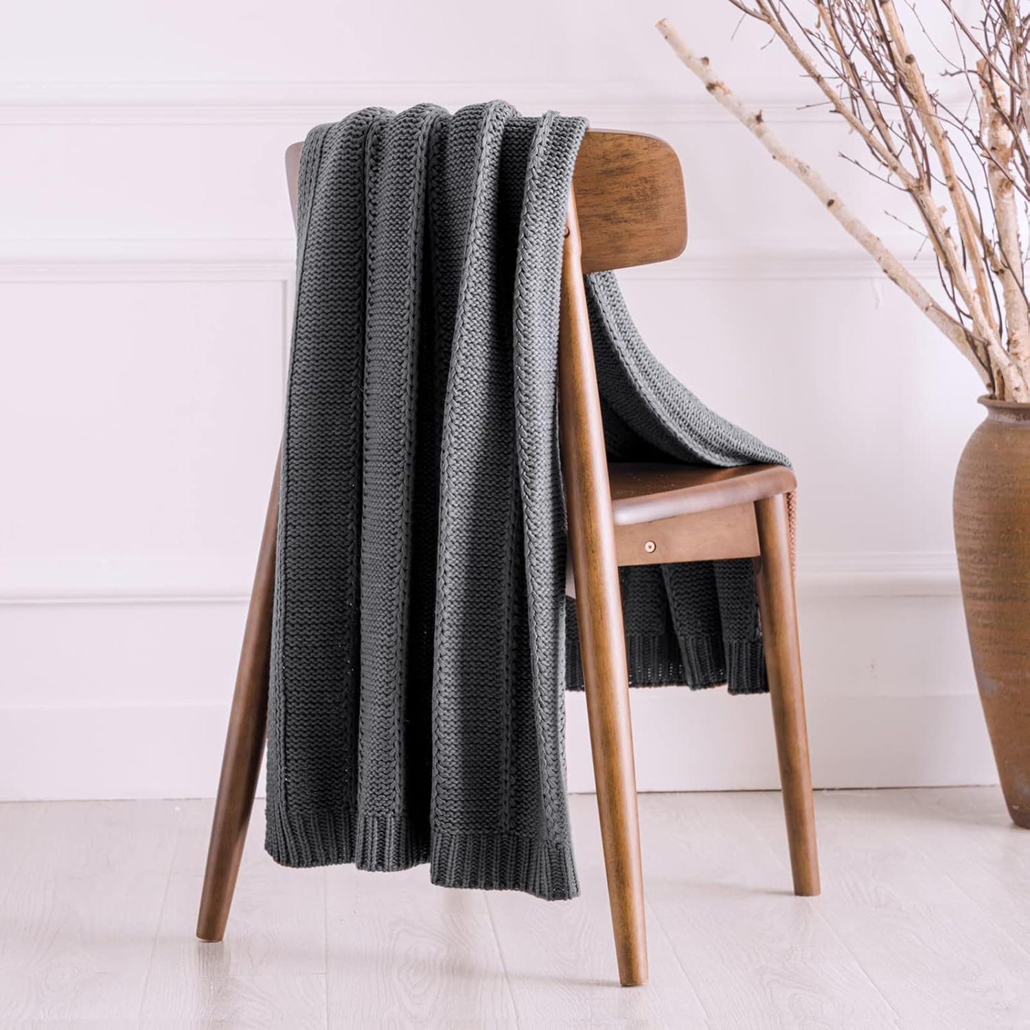 RECYCO Cable Knit Dark Grey Throw Blanket for Couch, Super Soft Warm Cozy Decorative Knitted Throw Blanket 2.3LB for Bed, Sofa, Chair 50"x60" - Image 6