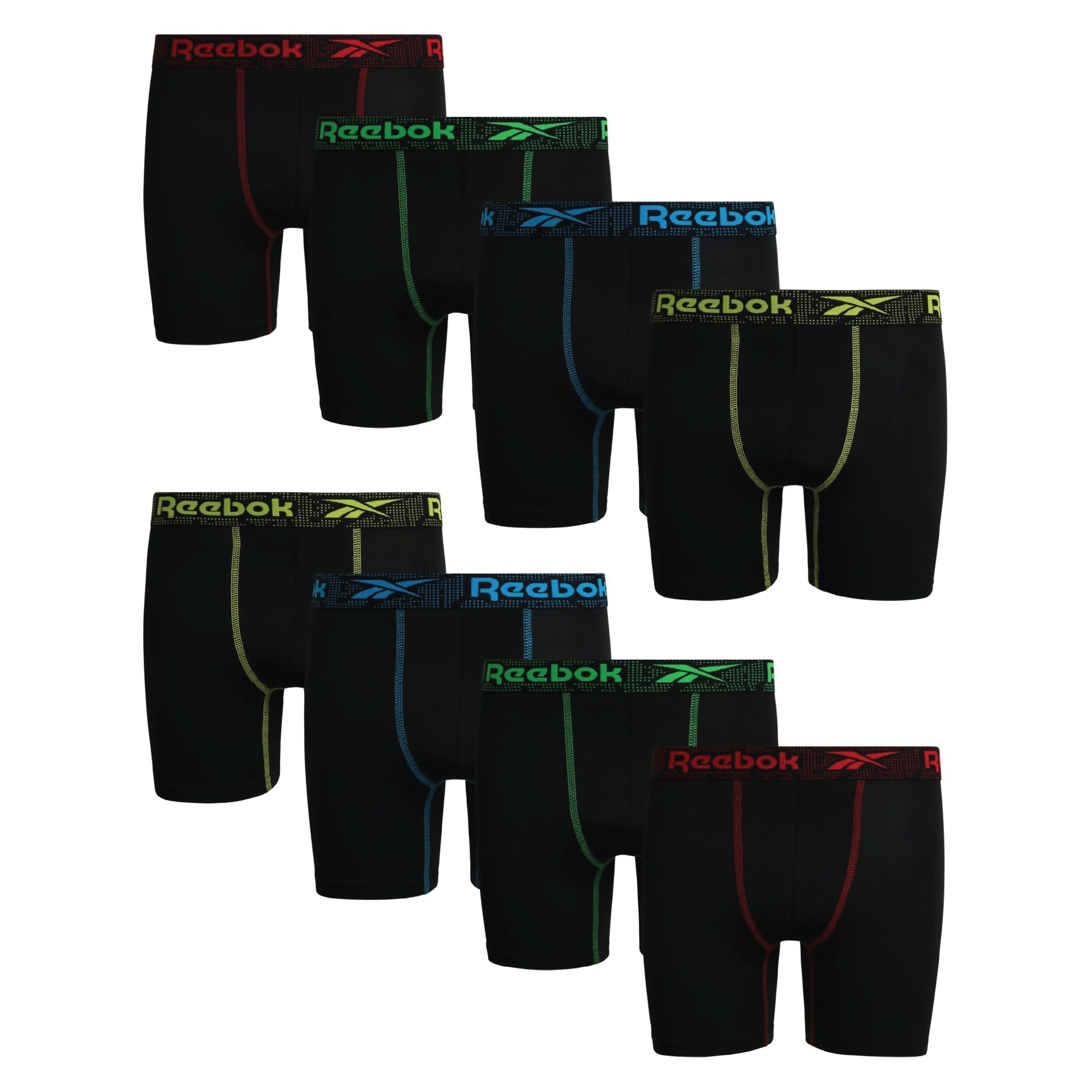 Reebok Boys Boxer Briefs - 8 Pack Performance Soft Stretch Breathable 5 Inseam Boxer Briefs Boys Underwear 6-18