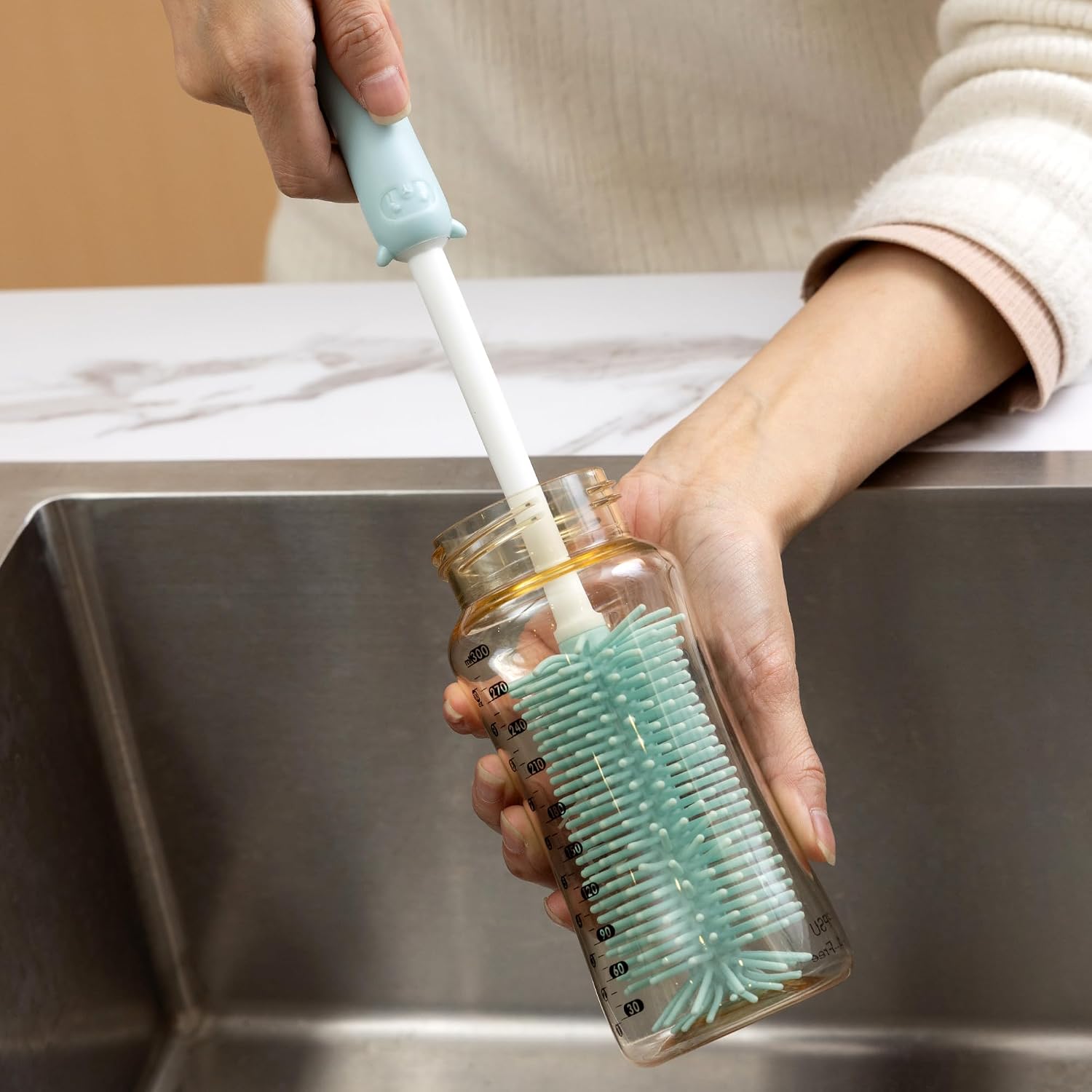 Chemimoso Silicone Bottle Cleaning Brush, 13.4in Long Handle Water Cup Bottles Cleaner for Baby Bottles, Stanley Mug, Sports Bottle, Glass Vase, with a Tiny Cup Lid Gap Cleaning Brush, z Blue