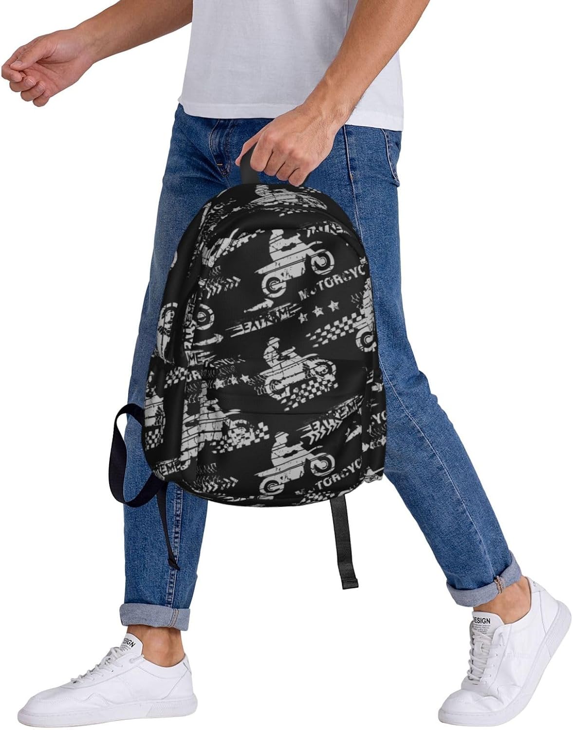 Motocross Dirt Bike Print Laptop Backpack For Men Women, Motorcycle Motorbike Lover Lightweight Daypack Bookbag For Daily Commutes Business Travel Hiking