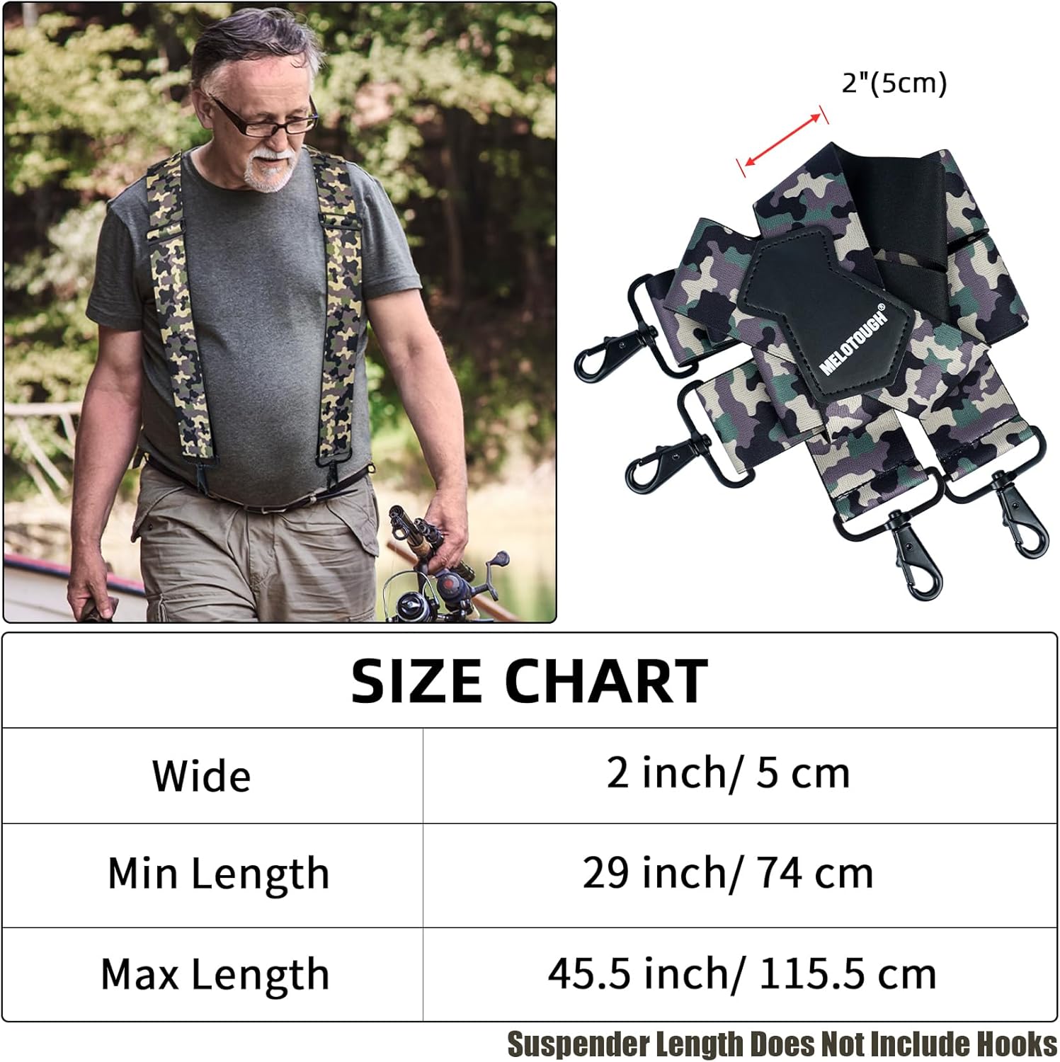 MELOTOUGH Men's Suspender 1.5/2 Inch Wide Suspenders Full Elastic X Back Suspender with Snap Hooks - Image 3
