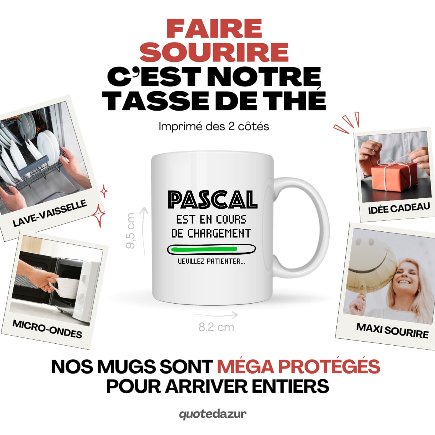 Quotedazur Café-Croissant - Mug Personnalisé Tasse Cadeau Noël Tiago Est En Cours De Chargement Veuillez Patienter - Rose/Céramique