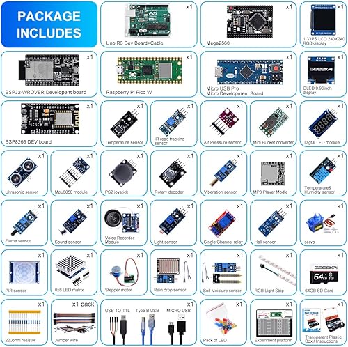 Miniatura 9 de GeeekPi Ultimate Starter Kit viene con Raspberry Pi Pico w, UNO R3, Mega2560, ESP32-WROVER, módulo de placa de sensor ESP8266 para principiantes de