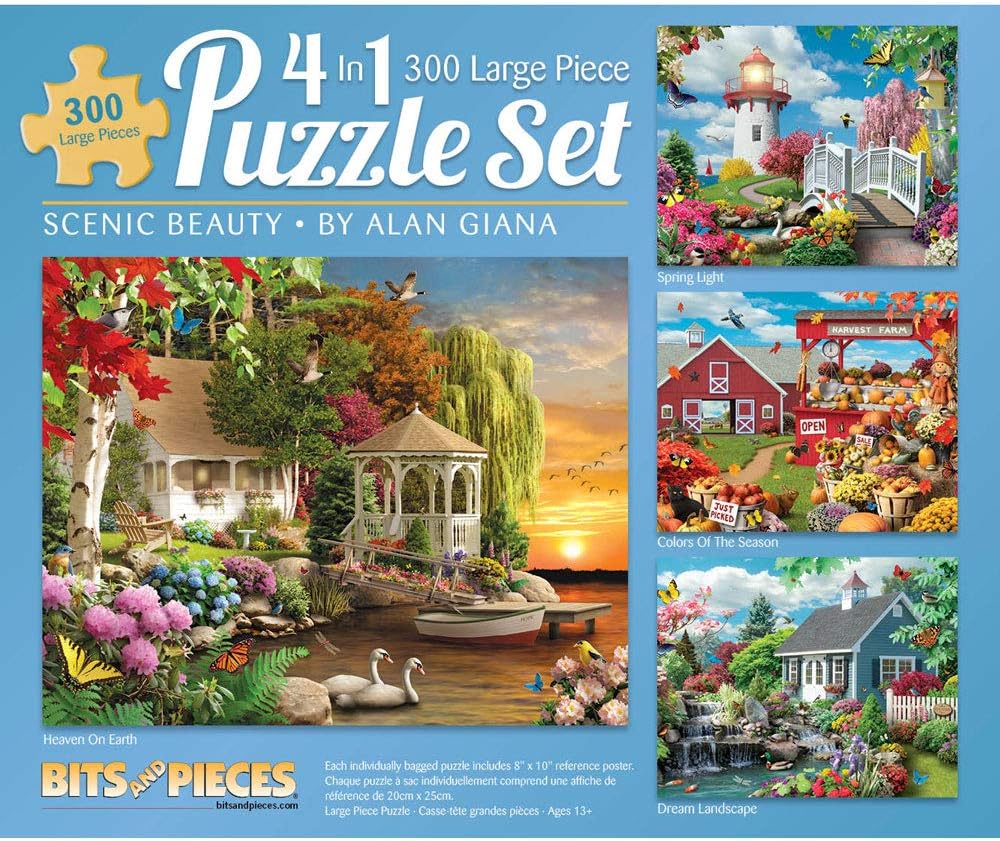 4-in-1 Multi-Pack 300 Piece Jigsaw Puzzles for Adults – Scenic Beauty Collection by Alan Giana, Completed Puzzle Size: 16" x 20"