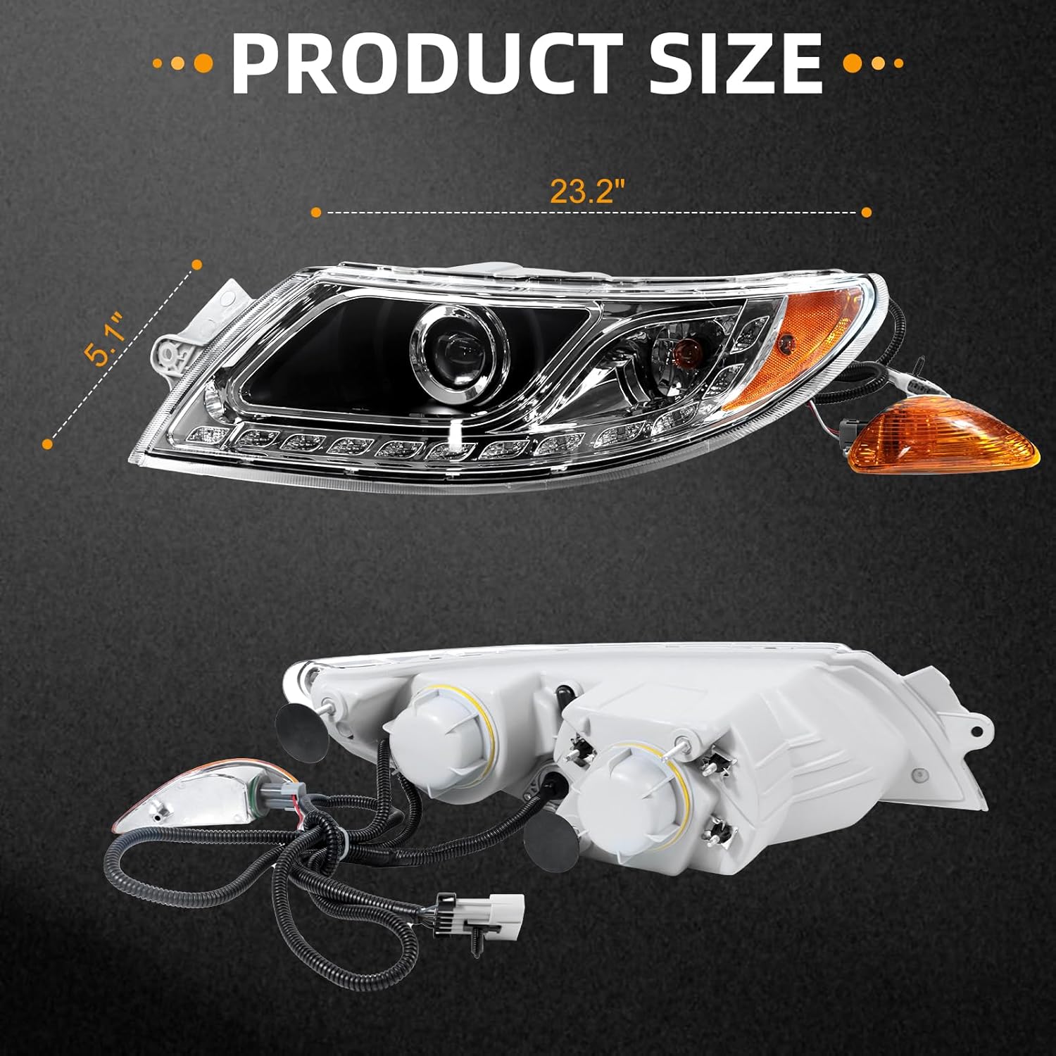 Headlight Assembly Fit for International Durastar 4100/4200/4300 2001-2016 Transtar 8500/8600 2002-2016 Headlamp Black Housing (Left& Right)