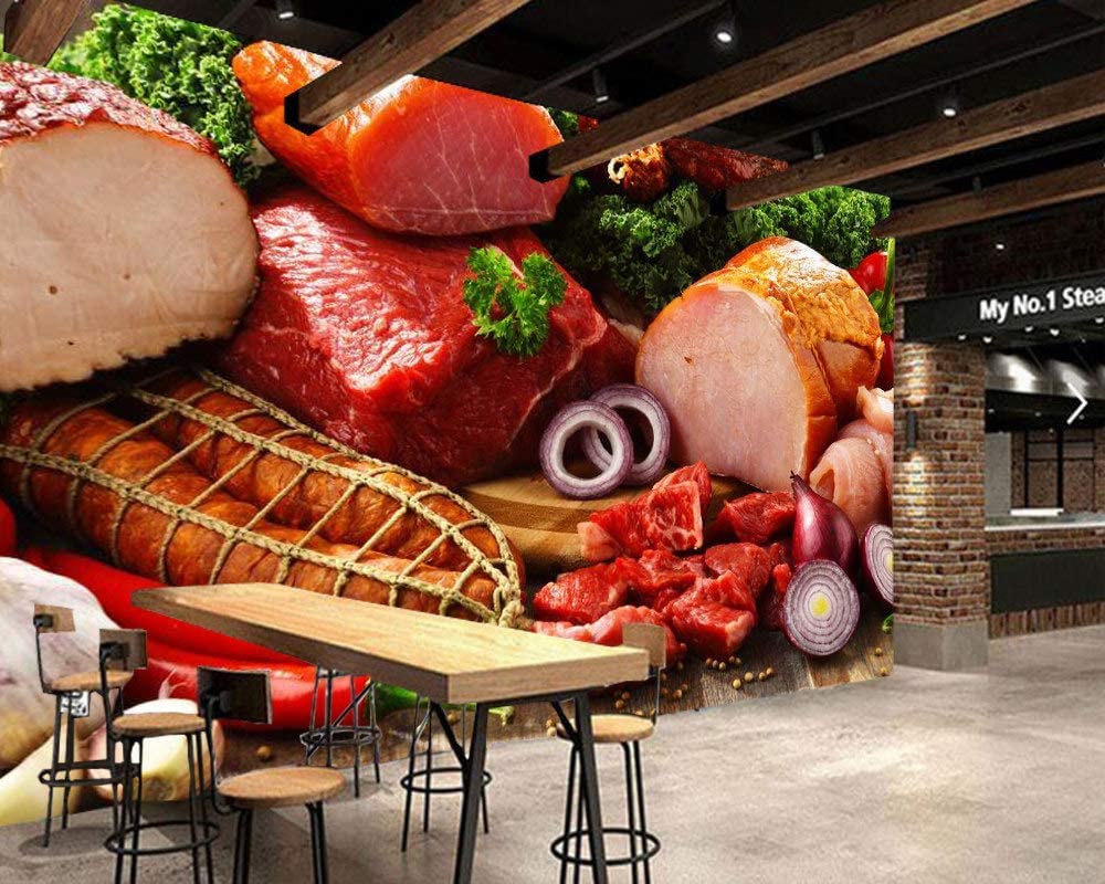 Carta Da Parati Murale Carne Prosciutto Salsiccia Cibo Carta Da Parati Per Camerette Per Bambini Carta Da Parati Fotografica 3D Autoadesiva Per Bambini Camera Da Letto Soggiorno De 200 x 150 cm (LxA)