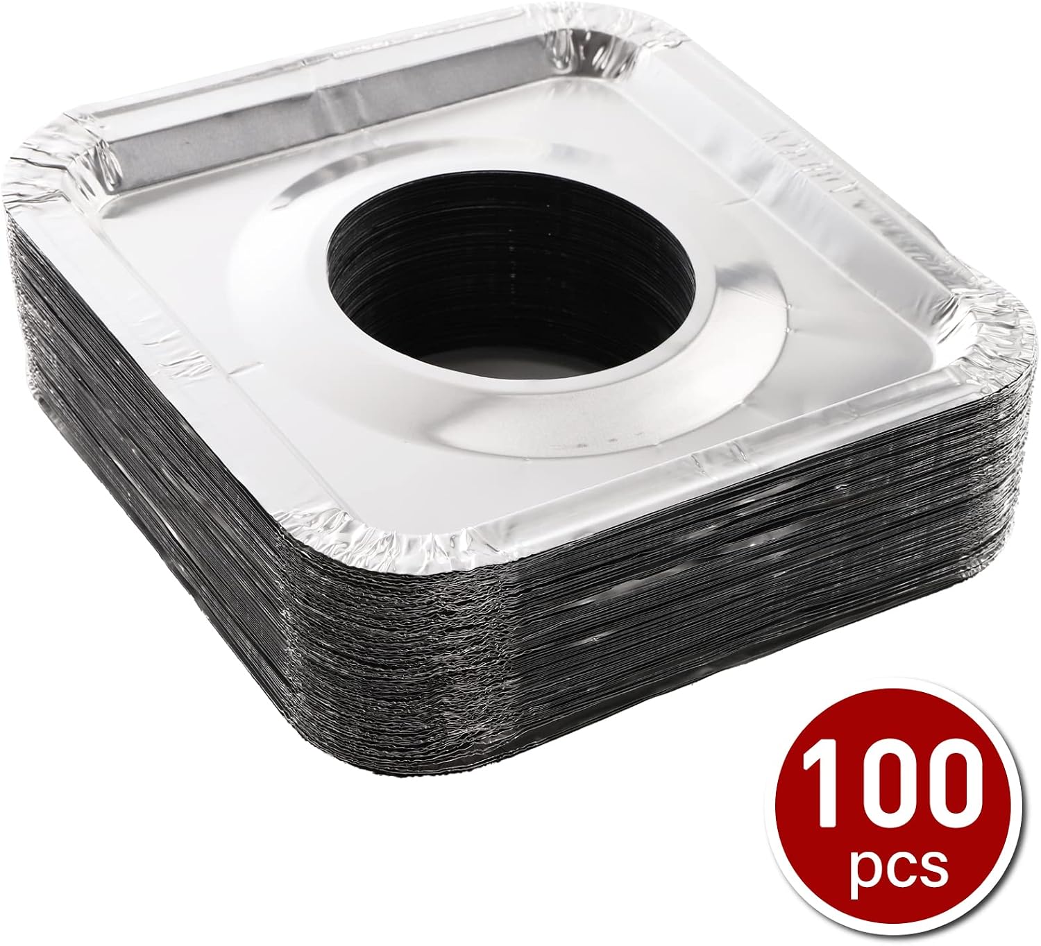 ZEAYEA 100 Pack Aluminum Foil Stove Burner Covers, 8.5" Square Disposable Gas Burner Liner, Gas Range Protector Bibs for keep Gas Range Clean