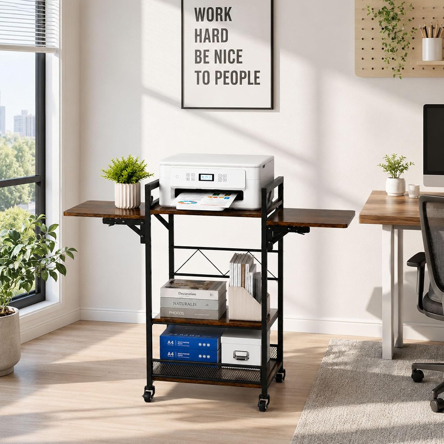 3-Tier Rolling Heat Press Table with Folding Sides and Storage Cart