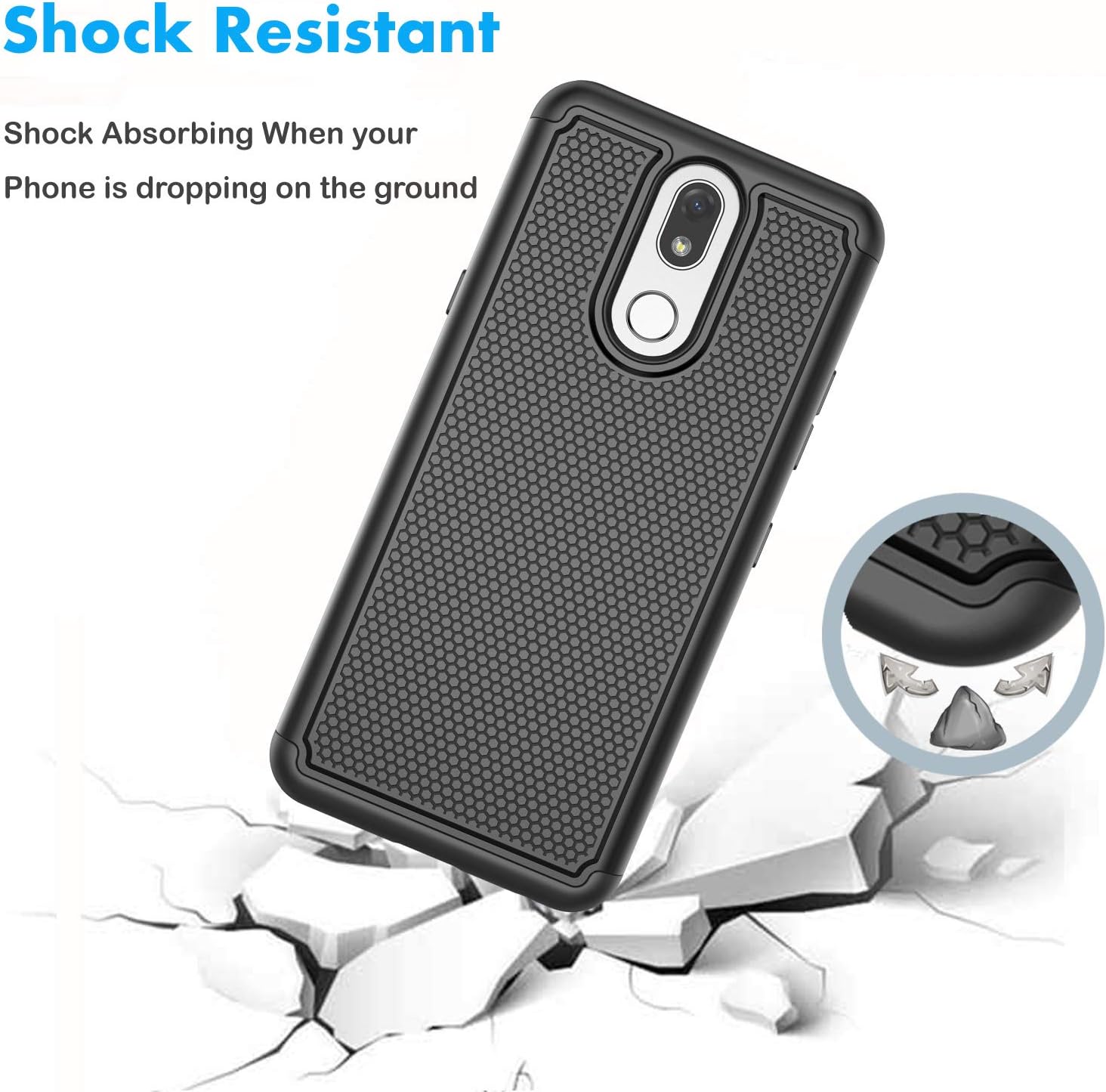 NJJEX Compatible with LG K40 Case/LG Solo LTE Case/LG Xpression Plus 2/K12 Plus/Harmony 3 Case, [Nveins] Hybrid Dual Layers Hard Plastic Back + Soft Silicone Rubber Defender Slim Phone Cover [Black]