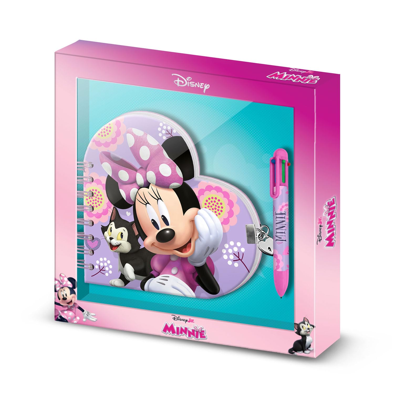 Disney Minnie Mouse Cat-Pack of Heart Diary + 6-Coloured Pen, Lilac