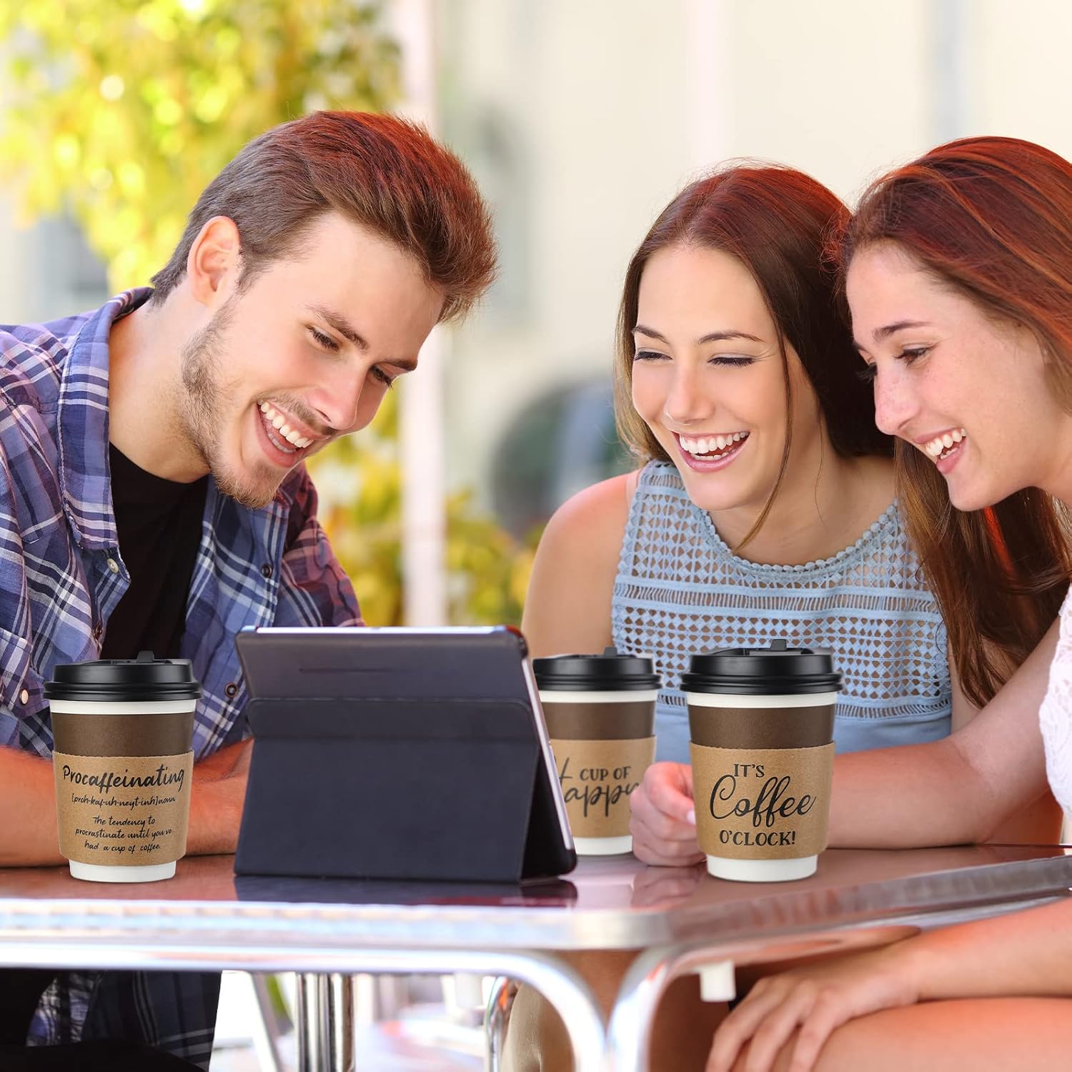 Eaasty 50 Pack Funny Printed Coffee Sleeves Disposable Corrugated Coffee Cup Sleeves 12-20 oz Kraft Paper Cup Heat Insulation Covers for Hot Chocolate Cocoa Tea Cold Beverage - Image 6