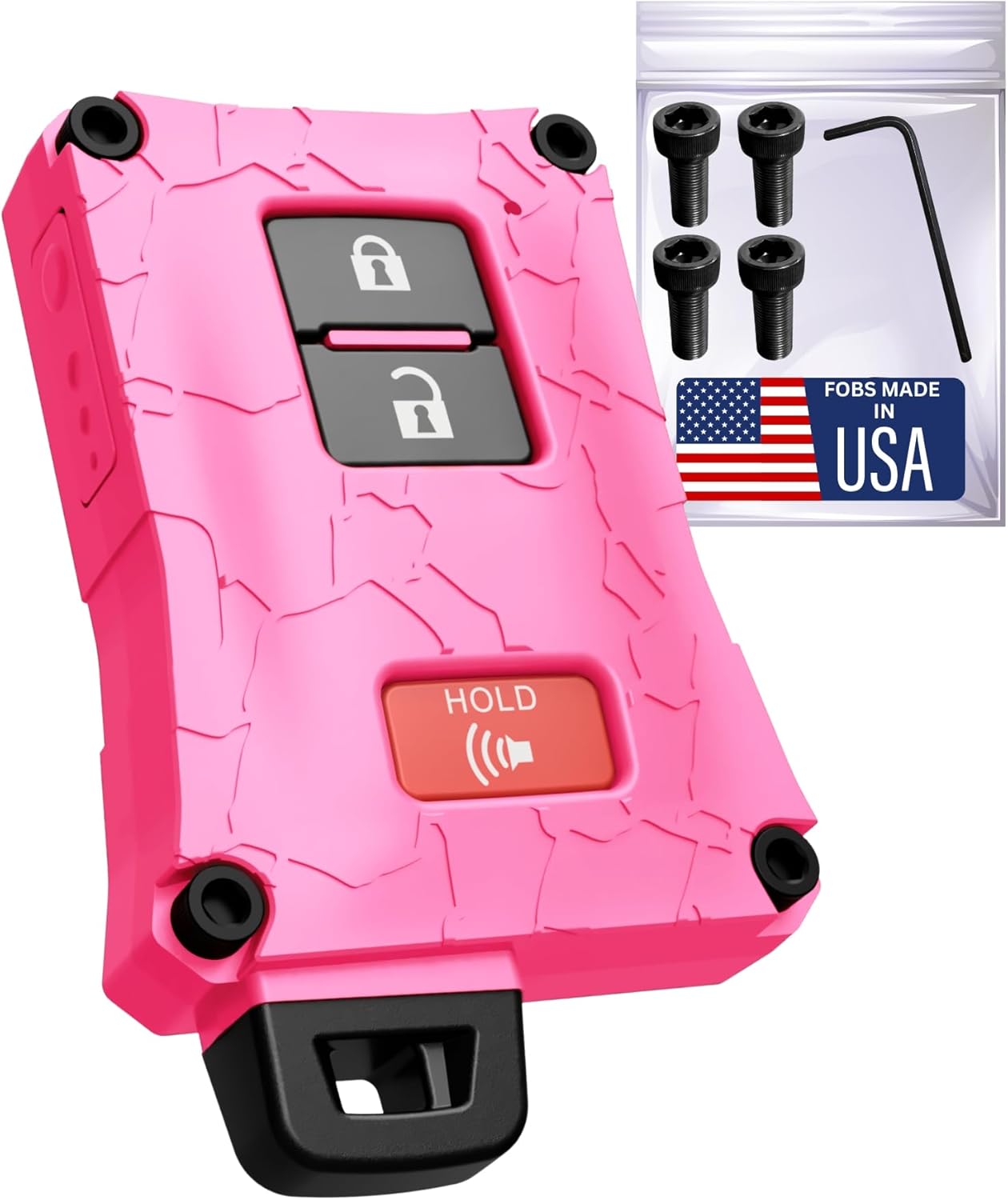 Heavy-Duty Key Fob Case Replacement for Toyota Tacoma 16-23, Tundra 20-21, & 4 Runner 20-21 - Rugged Key Protector - Shockproof & Scratch-Resistant - Secure Fit (Pink, Black Screws)