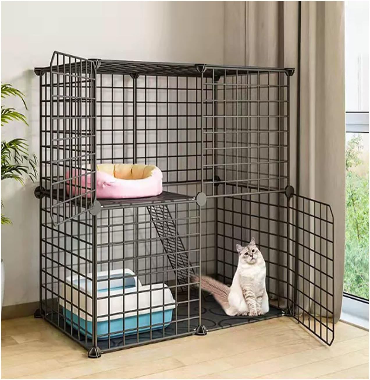 DIY Large Multi-Layer Foldable Metal Wire Cat Cage - Indoor & Outdoor Cat Kennel, Spacious Pet Crate, Easy Assembly, Durable & Portable Cat Enclosure