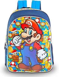 スーパーマリオ バックパック 男の子用 4-6インチ 16インチ スクールバッグ | 大型で丈夫なマリオブックバッグ、調節可能なストラップ付き、メッシュサイドポケット - スーパーマリオスクール用品