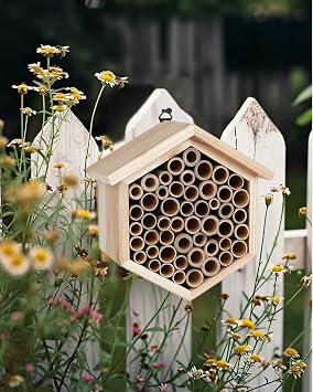 vensovo Mason Bee House - Replaceable Tubes Carpenter Bee Houses Bamboo Bee Hotel Wooden Bee Hive for Pollinating Bees, Outdoors, Carpenter Bees