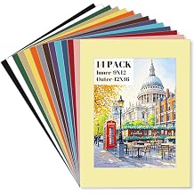 14 Packs Picture Frame Mats, Acid-Free PreCut 12x16 Mat, Colored Paper Frames, 12x16 Picture Mats for 9x12 Photos, Core Bevel Cut Mat Board Set for Wall Decor, Artworks, Prints