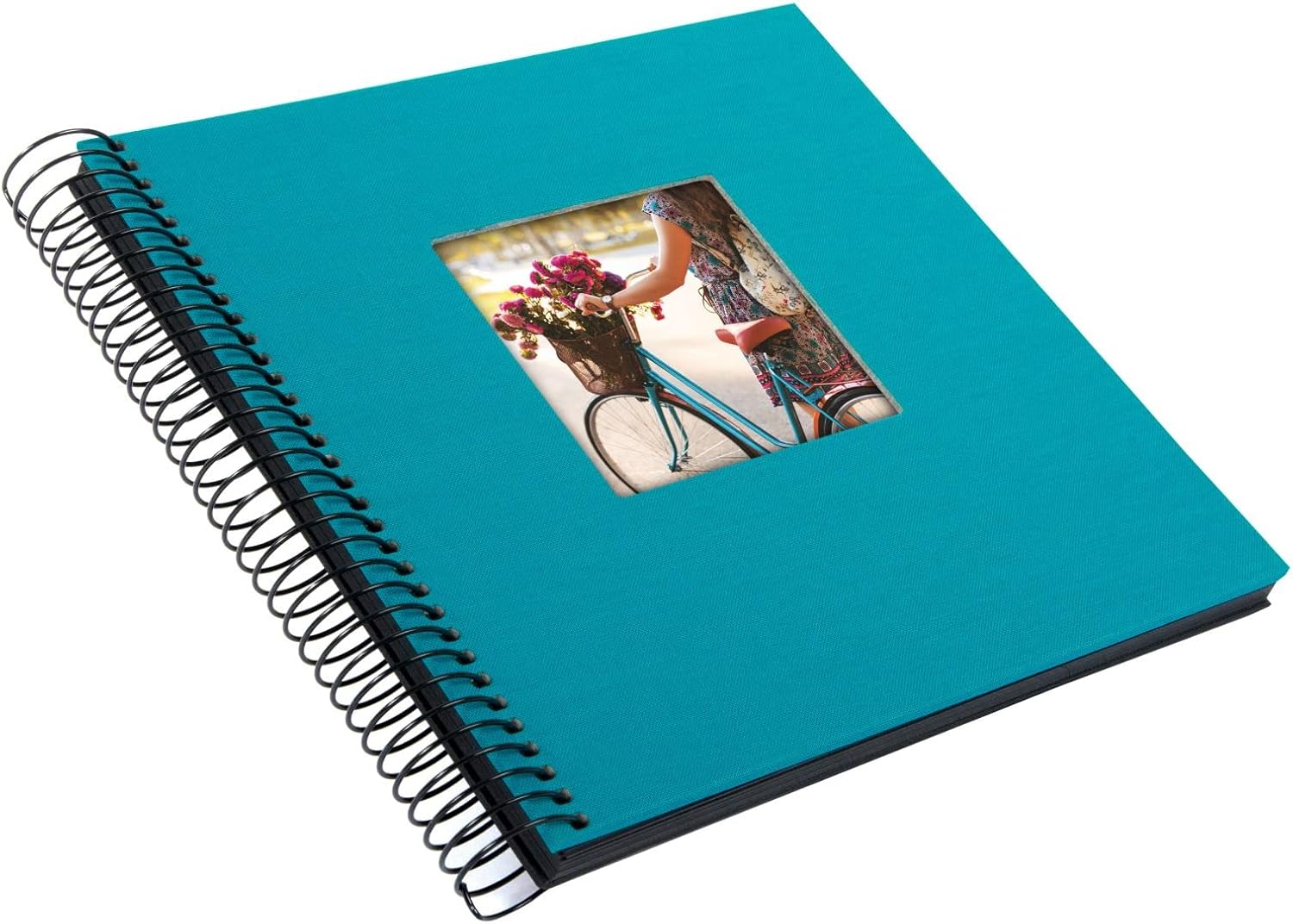 goldbuch Bella Vista Spiral Linen Memory Cut-Out Cover 40 Black Pages Book for Gluing Photo Album, Canvas, Turquoise, ca. 20 x 20 x 2,7 cm