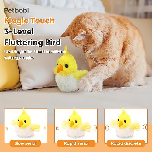 Miniatura 3 de Petbobi Juguetes para gatos, pájaro aleteante, juguete interactivo para gatos con alas aleteadoras y sonidos de chirrido, juguete recargable por USB