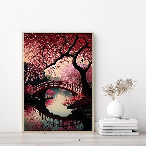 Miniatura 2 de QAZWSX Kits de pintura de diamantes de cerezo en flor de cerezo, pintura de diamantes redondos completos para adultos y niños, para decoración de