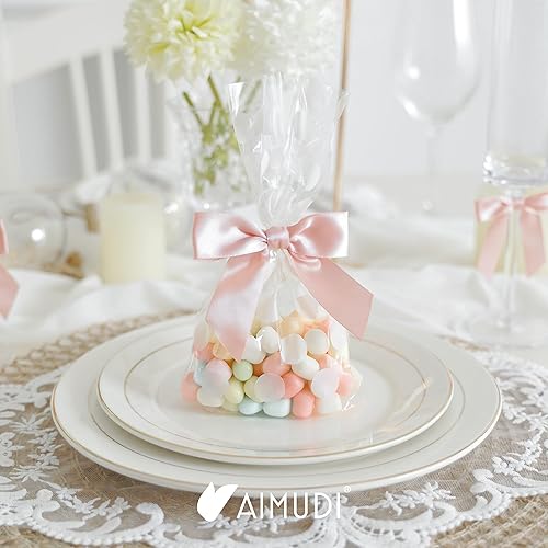 Vista 163 de AIMUDI Lazos giratorios para bolsas de golosinas de 3.5 pulgadas, lazos de satén azul turquesa para manualidades, lazos prefabricados con lazos Azul