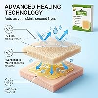 Vista 2 de AWD - Vendajes hidrocoloides - Apósito hidrocoloide autoadhesivo estéril para curación avanzada Paquete de 10, 4 x 4 pulgadas Flexible, sin