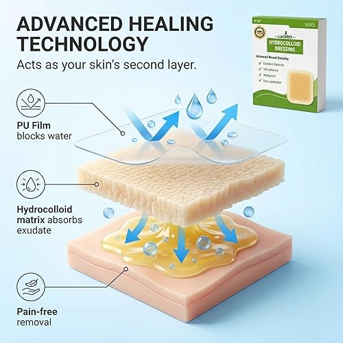 Miniatura 2 de AWD - Vendajes hidrocoloides - Apósito hidrocoloide autoadhesivo estéril para curación avanzada Paquete de 10, 4 x 4 pulgadas Flexible, sin