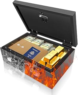 Tragbarer Safe Tresor, 20L Feuerfeste Dokumentenbox mit Griff, Tresor Feuerfest mit Zahlenschloss & Schlüsseln, Wasserdichter Sicherheitsbox für Bargeld Schmuck A4 Dokumente, 32,5 x 21.3 x 11.4 cm