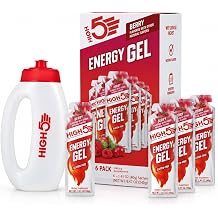 HIGH 5 Berry Energy Gel 6 Pack + 350ml Running Handheld Water Bottle Bundle | BPA-Free Leakproof Sports Bottle | Running & Endurance Fuel Pack