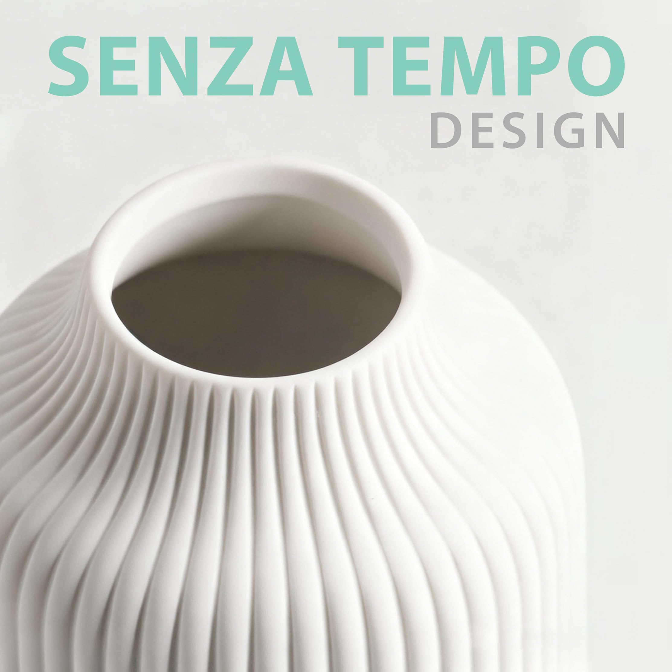 flature Vaso in ceramica con scanalature, piccolo vaso decorativo per erba della pampa come decorazione boho, piccolo vaso bianco opaco, altezza 21 cm, per fiori, decorazione per la casa per fiori
