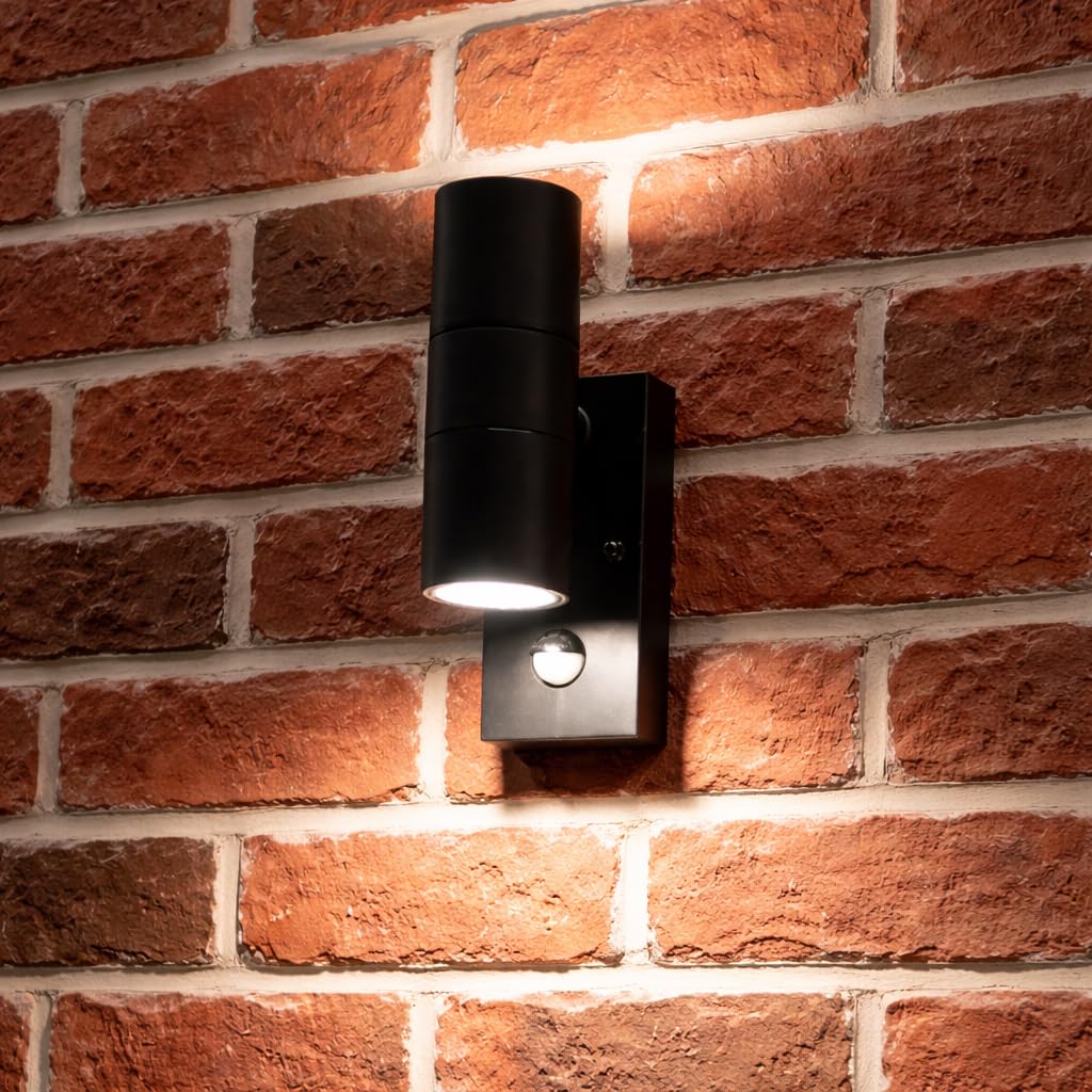 sparkLED Up Down Wall Light with PIR Sensor Including Light Bulbs | Black (Lamp Colour: Warm White)