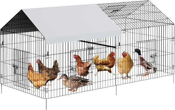 Metal Chicken Coop 86" L x 40" W x 40" H Chicken Run with Waterproof Cover Portable Poultry Cage Walk in Hen House, Enclosure Chicken Pen Crate Pet Playpen Exercise Pen for Duck Hen
