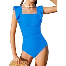 Qaoerde Girls One Piece Swimsuits Ruffle Solid Color Bathing Suit for 9-16Y | Adjustable Straps, Ruched, Padded