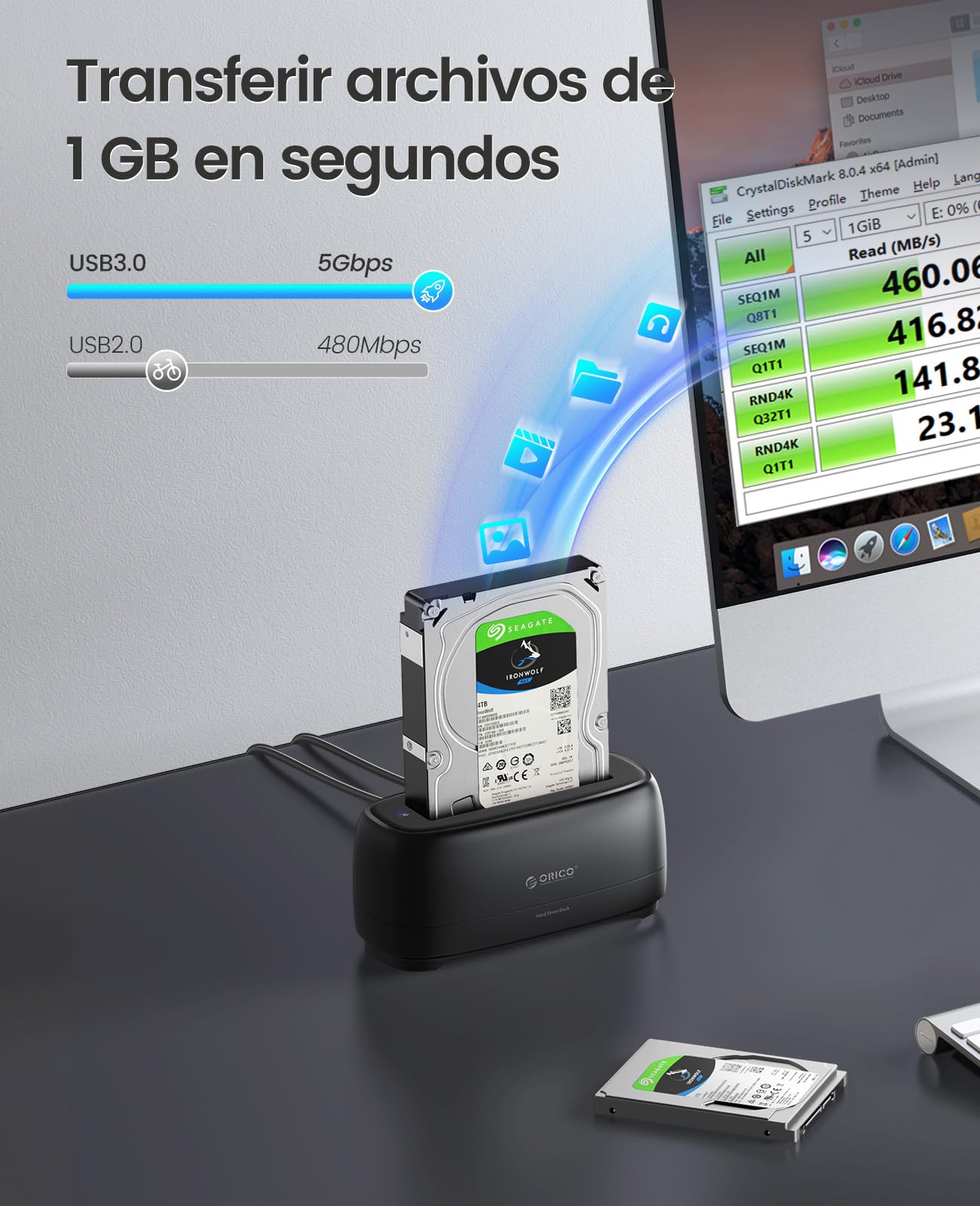 ORICO USB 3.0 HDD Docking Station para Discos Duros SATA de 2,5" y 3,5" y SSD, Discos Duros Bases de Conexión, Soporte UASP y Unidades de 20 TB (DD18U3)