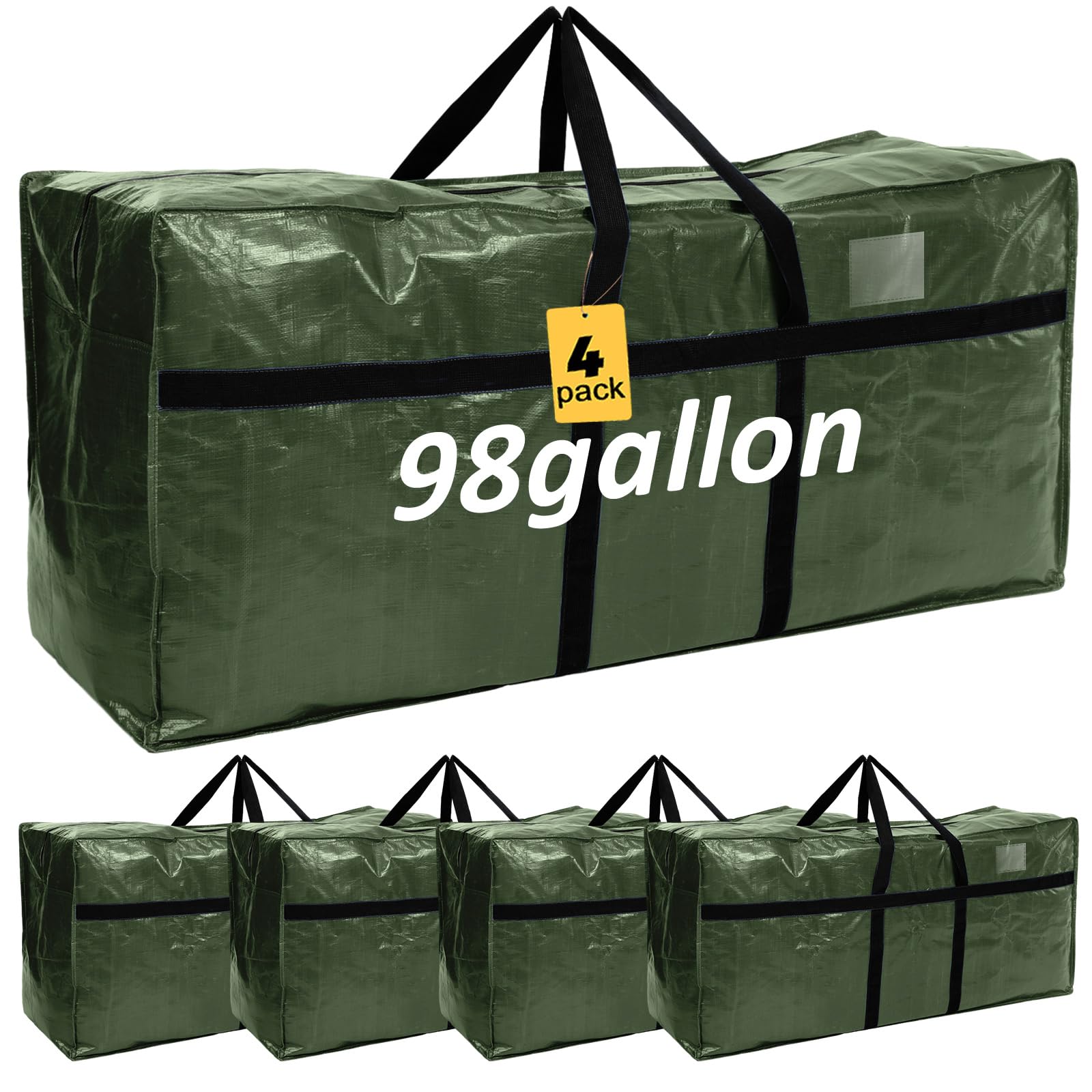 Windyun 4 Pack 98 Gallon Extra Large Moving Bags XXL Heavy Duty Storage Bag with Strong Zipper Handle