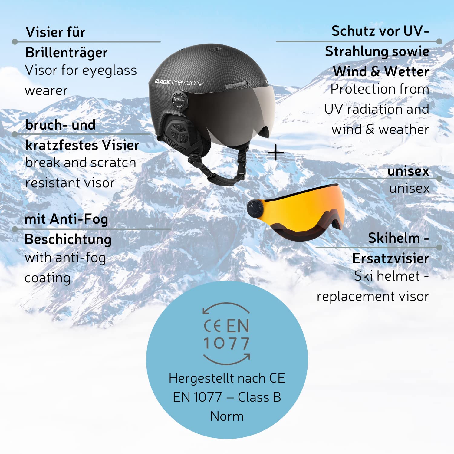 Black Crevice Kask narciarski Arlberg z 2 wizjerami, carbon czarny/szary, S/M