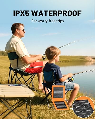 Miniatura 7 de Paneles solares, cargador solar pequeño de 10 W con USB-A de 5 V y USB-C de carga rápida IPX5, impermeable, plegable, panel solar portátil para