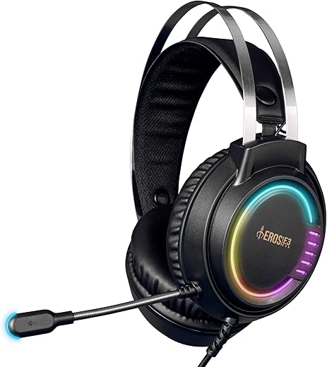 GAMDIAS Over-The-Ear RGB Wired Headset | EROS E3 | Noise Cancelling Headset with Mic | Opulent Earcups | 50mm Driver | Console Compatible | USB A…