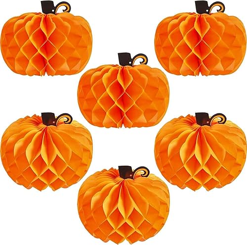 HGJST 6 Pack Paper Pumpkin Honeycomb Pumpkin Centerpieces 3D Tissue
