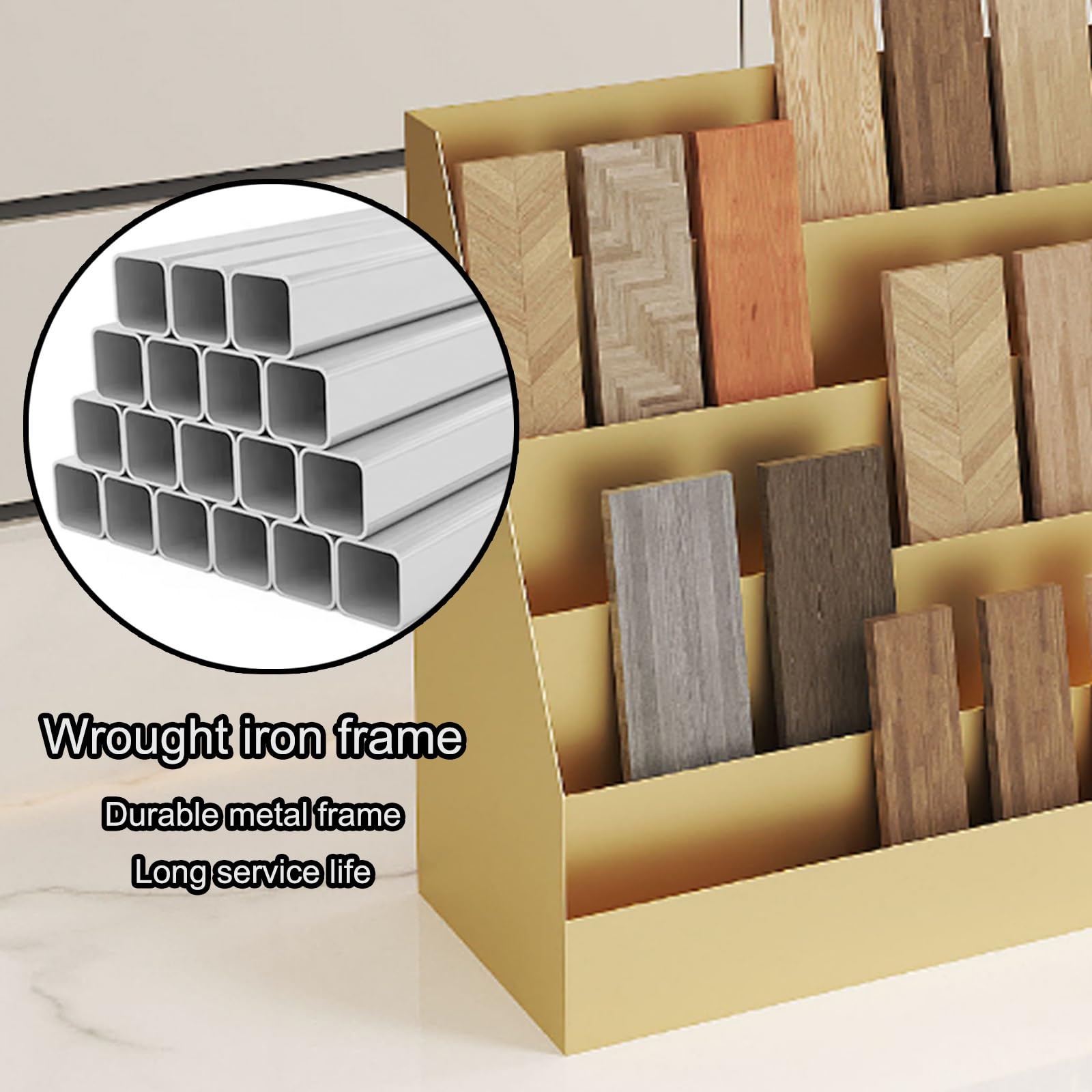 Espositore a 5 ripiani per piastrelle da pavimento, scaffale per vendita al dettaglio per materiali da costruzione, supporto per campioni per fiere e showroom, nero, 66 cm, perfetto per campioni di