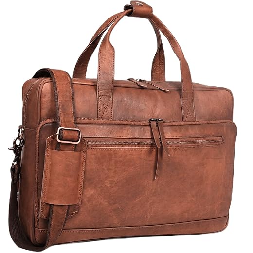 Handcrafted Brown 17-Inch Leather Briefcase