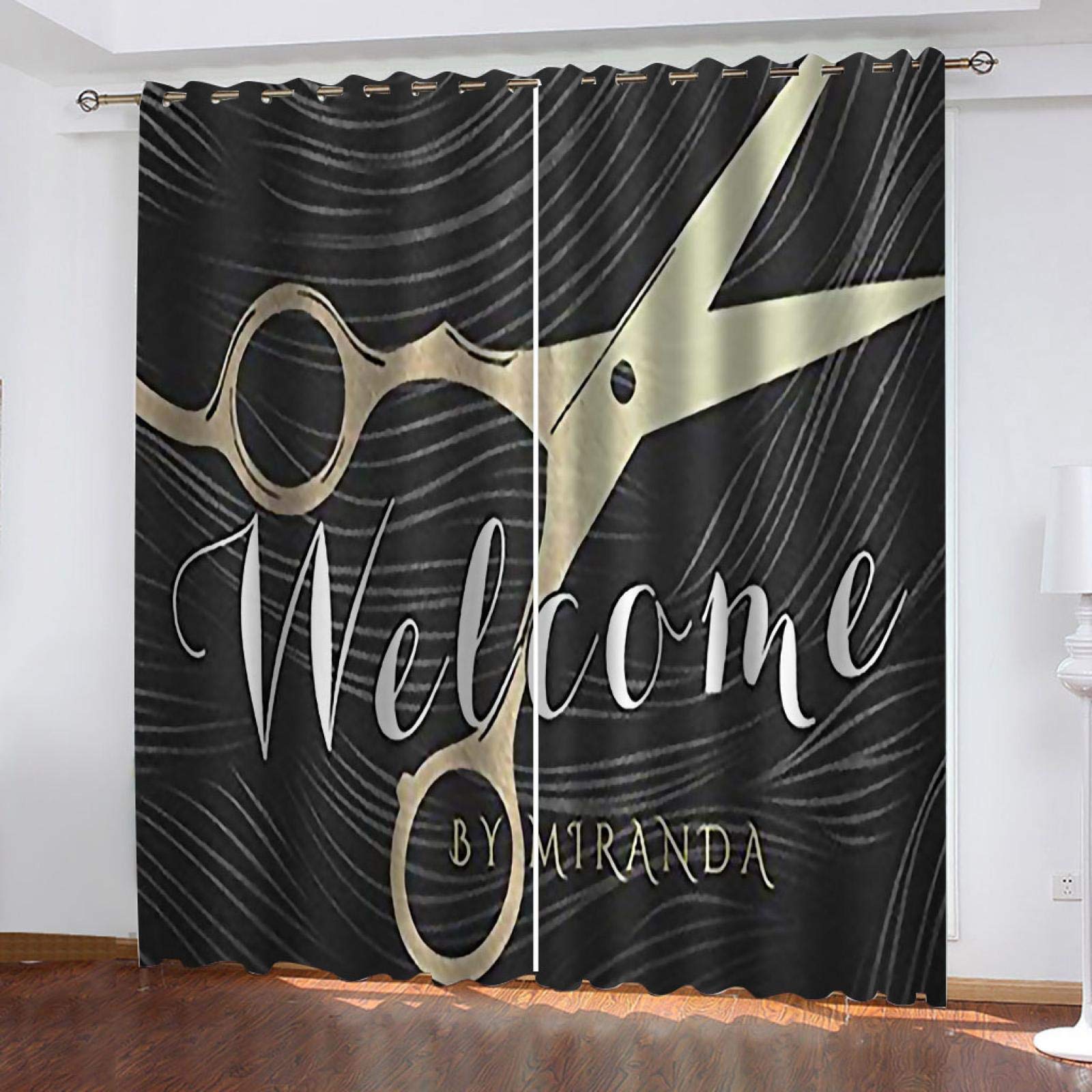Rideau Occultant À Oeillets 3D Ciseaux De Coiffure Motif Salon Isolant Thermique Rideaux Grande Largeur Rideau Chambre Décoration De Fenêtre pour Enfant Adulte 150X270cm 2 Pièces