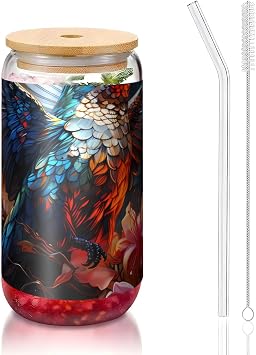 Hummingbird 16 Oz Bamboo Lid And Straw Cup. Bpa Free. Reusable Drinking Cup With Bamboo Lid And Glass Straw For Hot Or Cold Drinks.