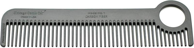 Chicago Comb Model 1 Carbon Fiber, Made in USA, smooth, strong, and light, anti-static, heat-resistant, 5.5 inches (14 cm) long, ultimate daily use, pocket, and travel comb