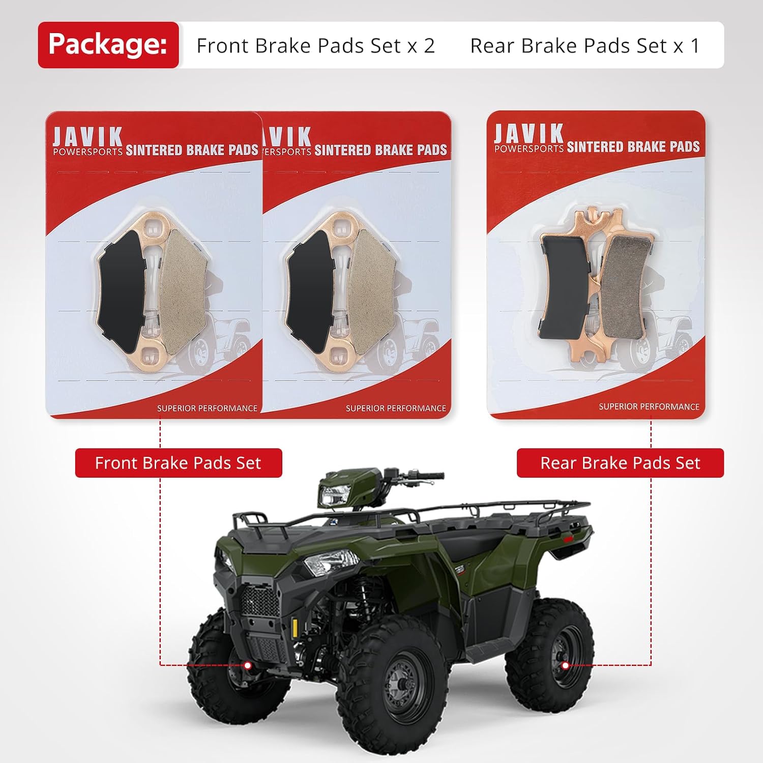 Front & Rear Sintered Brake Pads Compatible With Polaris Sportsman 400 450 500 600 700 800 Scrambler Magnum Trail Blazer Trail Boss Xpedition 500 425 330 325 250