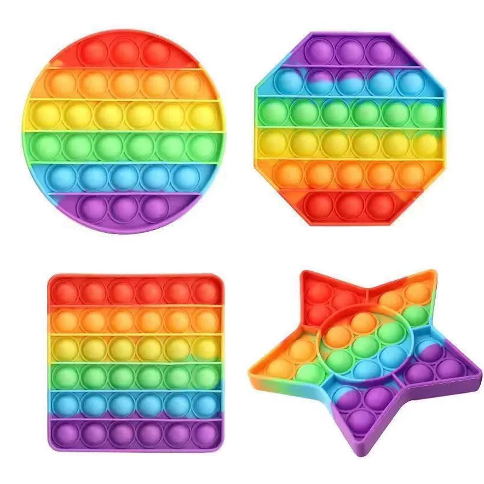 4Pcs Idget Toys, Poppers, Rainbow Fidget Toys, Round and Square Stress Relief Toys, for Fun/Learning/Relaxation Rainbow Popper Pop Up Toys