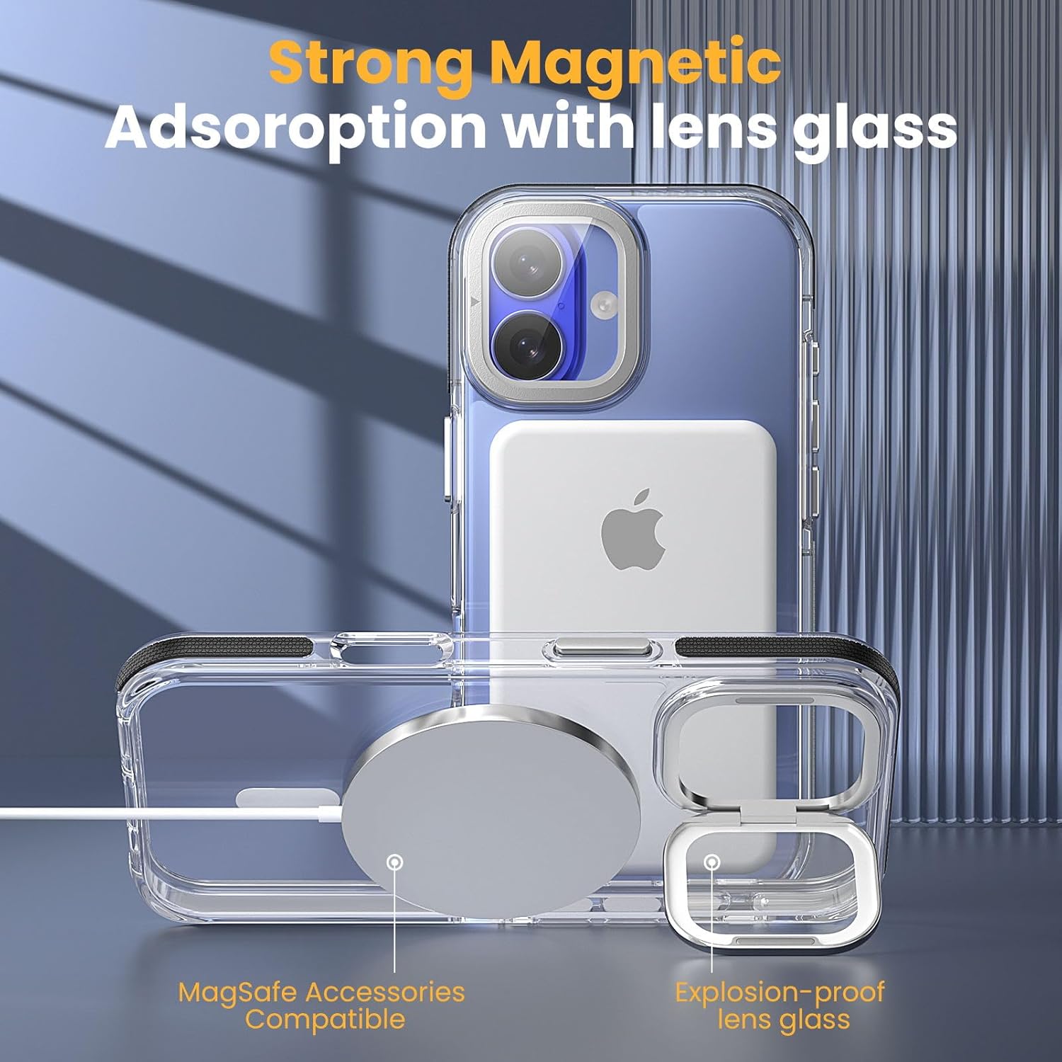 for iPhone 16 Case [Compatible with MagSafe][Built-in Stand Phone Case] Full Camera protetction for iPhone 16 Phone Case 6.1 inch，Black Clear